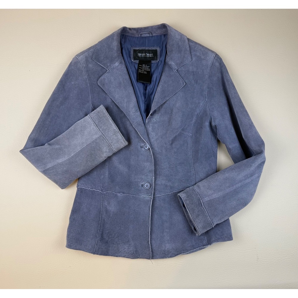 Vintage Suede Leather Blazer Jacket Periwinkle Blue Size S Brandon Thomas